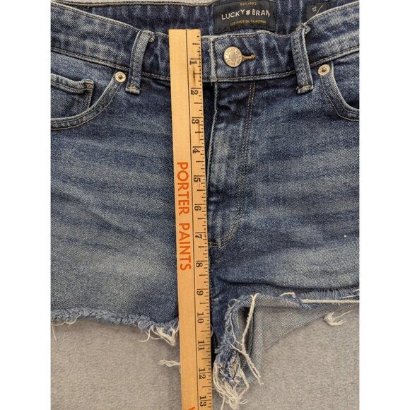 Lucky Brand Shorts Womens 12 Blue High Rise Shortie Cutoff Distressed Denim - Picture 6 of 16